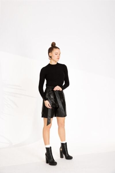 Deri Şort Siyah - 36