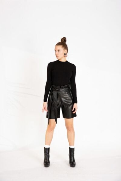 Deri Şort Siyah - 36