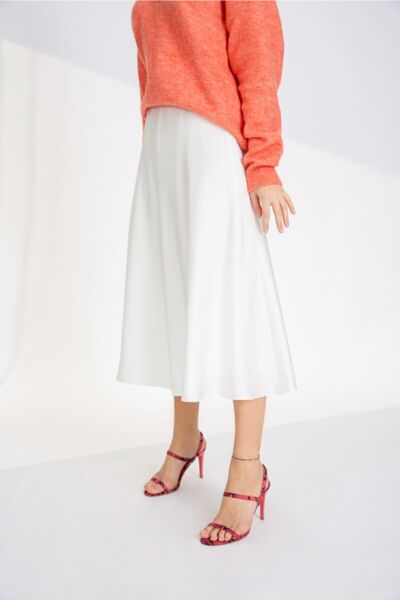 Volanlı Midi Beyaz Etek-2034 38
