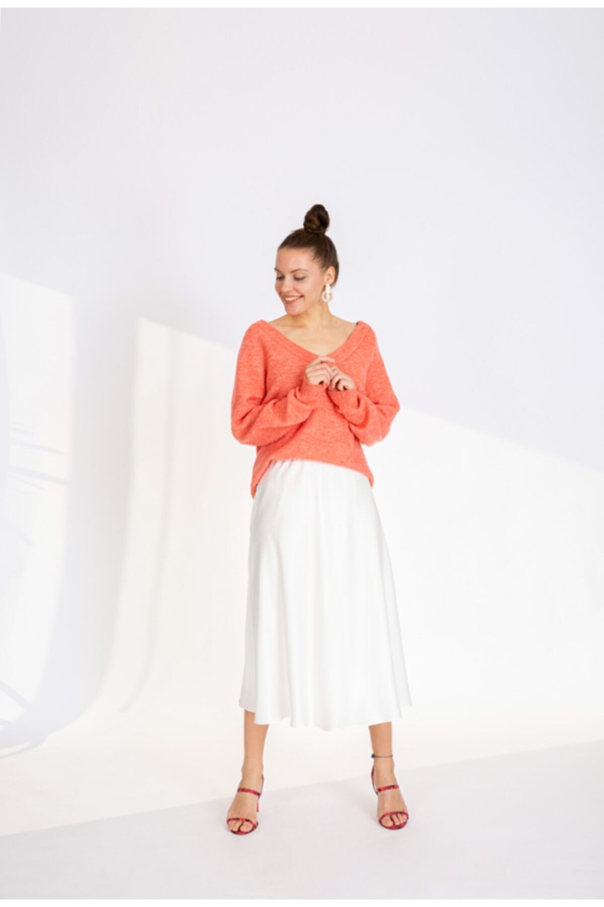 Volanlı Midi Beyaz Etek-2034 Beyaz - 40