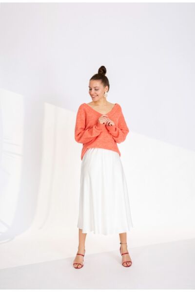 Volanlı Midi Beyaz Etek-2034 36