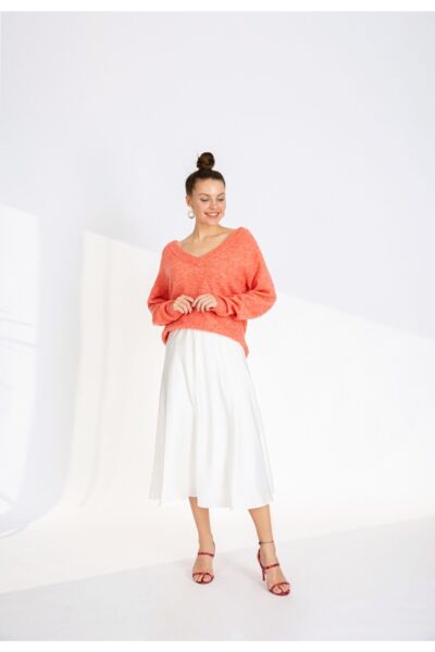 Volanlı Midi Beyaz Etek-2034 36