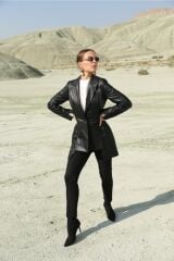 Deri Asimetrik Ceket Siyah - 42