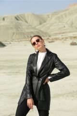 Deri Asimetrik Ceket Siyah - 40