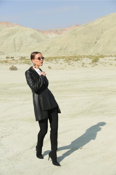 Deri Asimetrik Ceket Siyah