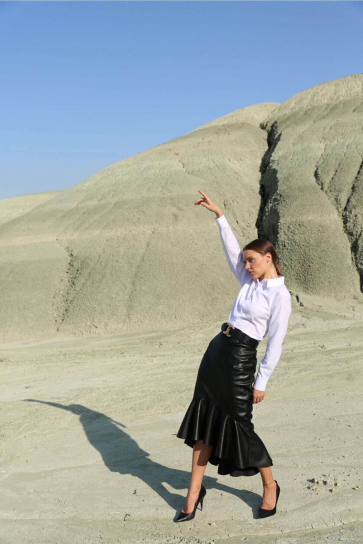 Kadın  Deri Volanlı Etek