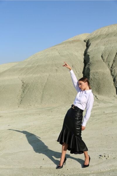 Kadın  Deri Volanlı Etek