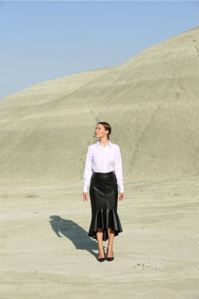 Kadın  Deri Volanlı Etek Siyah - 40