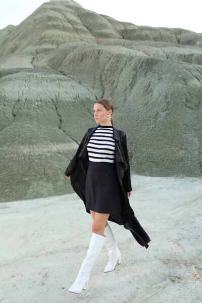 Kadın Siyah Saten Trençkot Siyah - 38