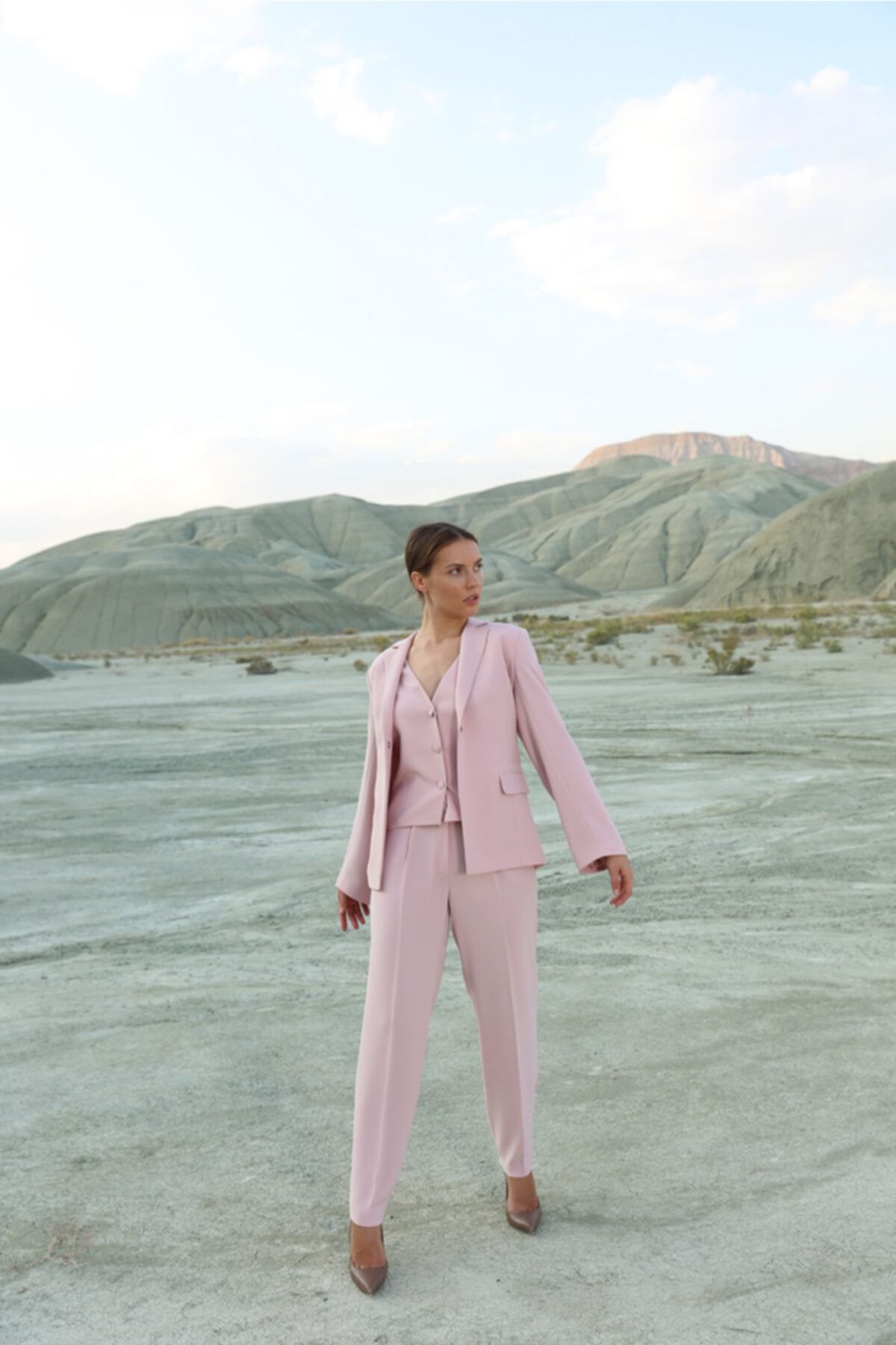 Kadın Pembe Ceket Pantolon Takım