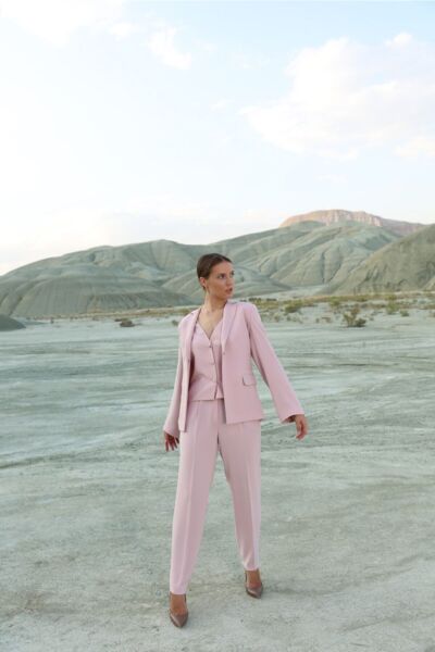 Kadın Pembe Ceket Pantolon Takım