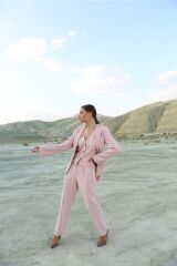 Kadın Pembe Ceket Pantolon Takım