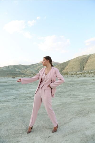 Kadın Pembe Ceket Pantolon Takım