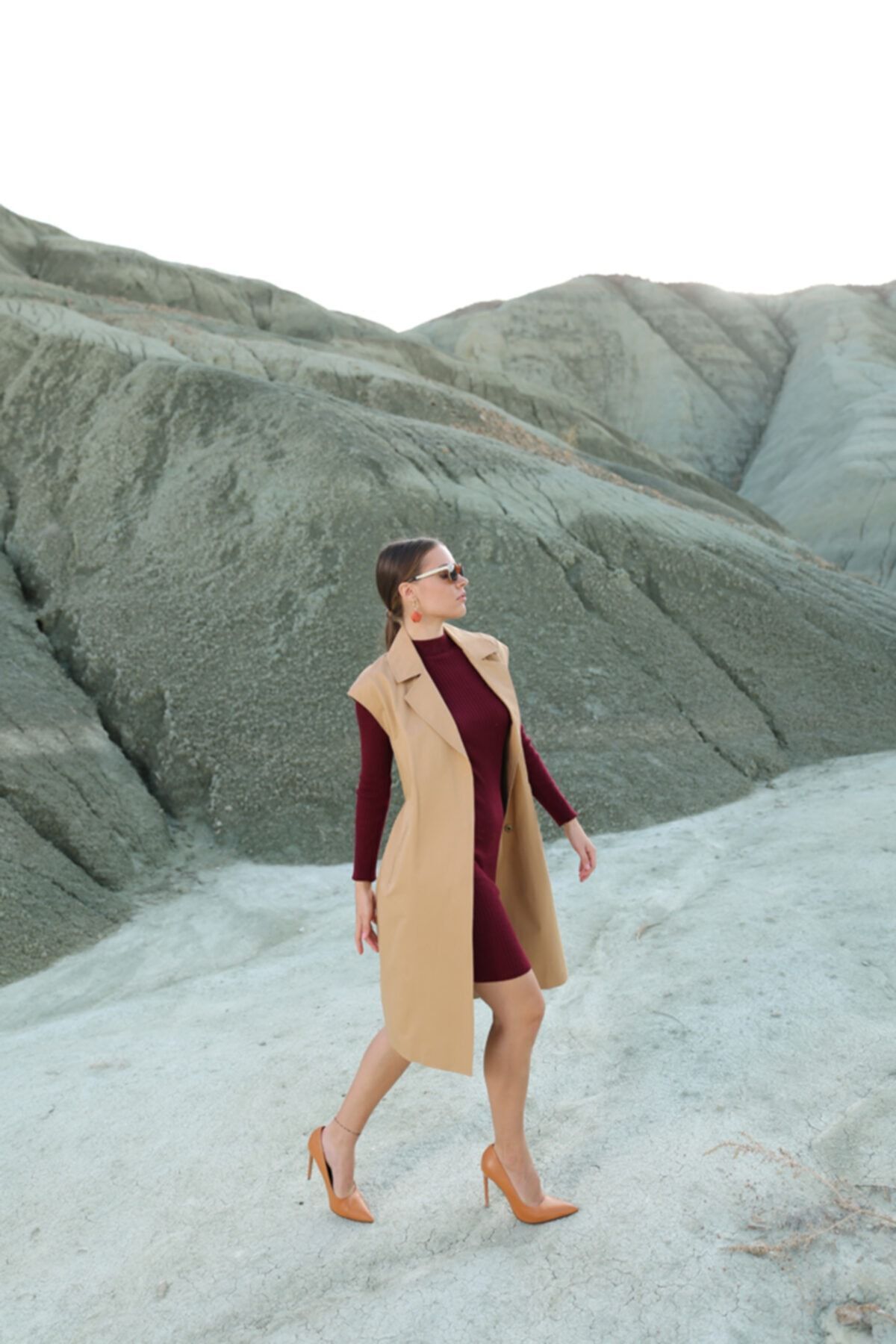 Kadın Taba Kolsuz Trençkot Taba - 40