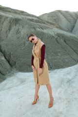 Kadın Taba Kolsuz Trençkot Taba - 40