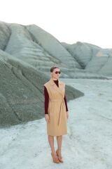 Kadın Taba Kolsuz Trençkot Taba - 40