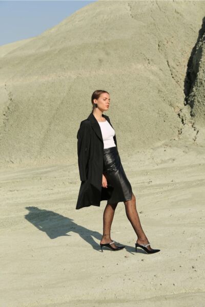 Kadın Siyah Kumaş Trençkot Siyah - 40