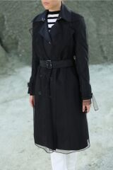 Tül Detaylı Siyah Trençkot