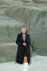 Tül Detaylı Siyah Trençkot Siyah - 42