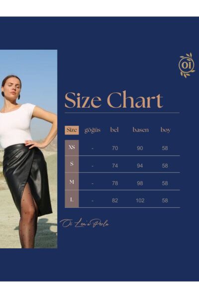 Kadın Siyah Yırtmaç Detaylı Deri Etek Siyah - 42