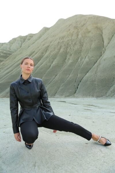 Kadın Siyah Deri Gömlek