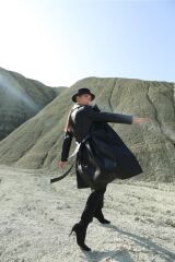 Deri Düğme Detaylı Trençkot Siyah - 42