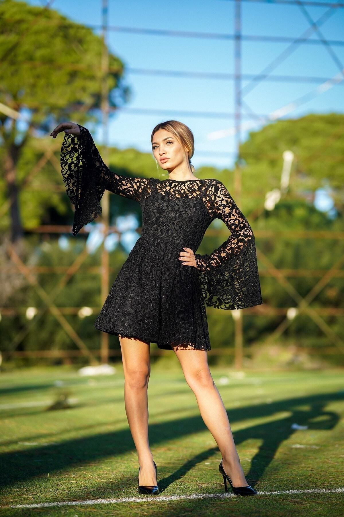 Siyah Dantel Elbise-2137