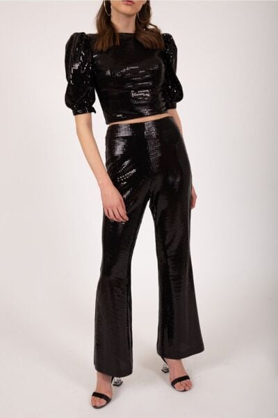 Siyah Yüksel Bel Payet Pantalon