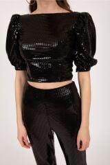 Siyah Yüksel Bel Payet Pantalon