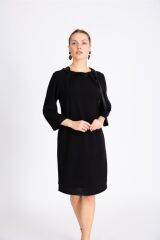 Yaka Detaylı Siyah Elbise-2159