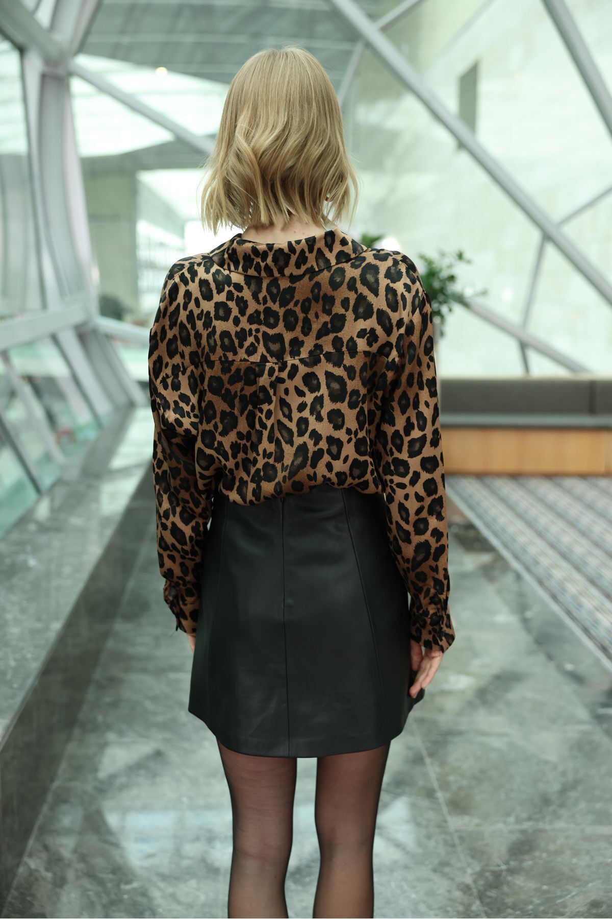 Siyah Deri Mini Düğmeli Cepli Etek Siyah - 40