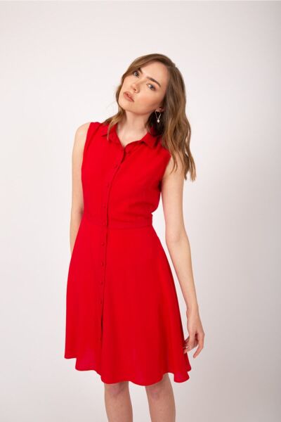 Kırmızı Kolsuz Elbise KIRMIZI - 40