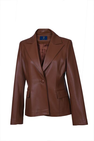 Kahverengi Blazer Deri Ceket