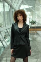 Kahverengi Blazer Deri Ceket