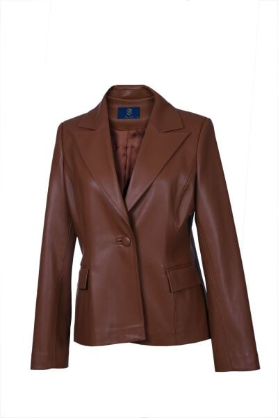 Kahverengi Blazer Deri Ceket Kahverengi - 36