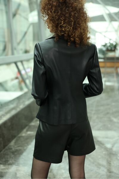 Kahverengi Blazer Deri Ceket Siyah - 40