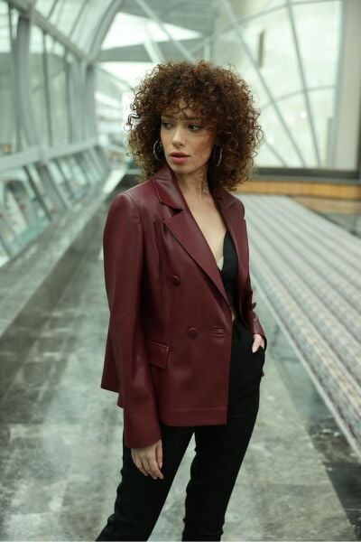 Kısa Blazer Deri Ceket