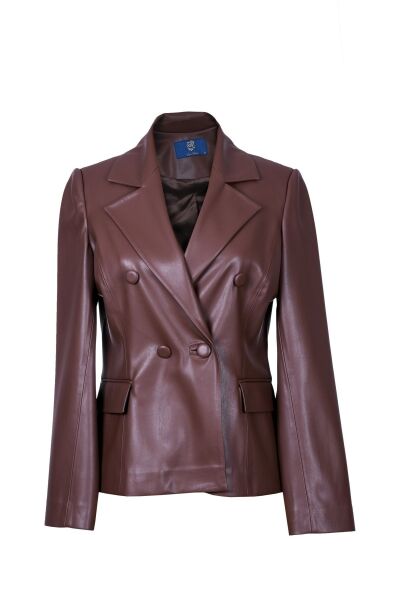 Kısa Blazer Deri Ceket Bordo - 40