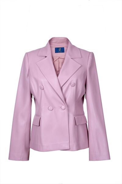 Kısa Blazer Deri Ceket Pembe - 42