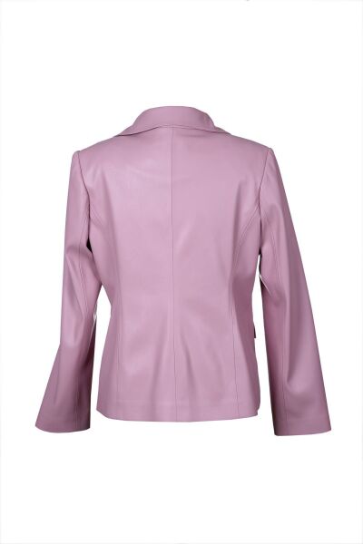 Kısa Blazer Deri Ceket Pembe - 38