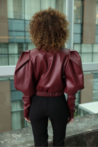 Prenses Kol Deri Ceket Bordo - 40