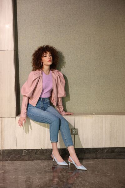 Prenses Kol Deri Ceket Mor - 36