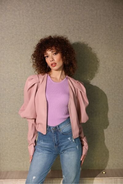 Prenses Kol Deri Ceket Mor - 36