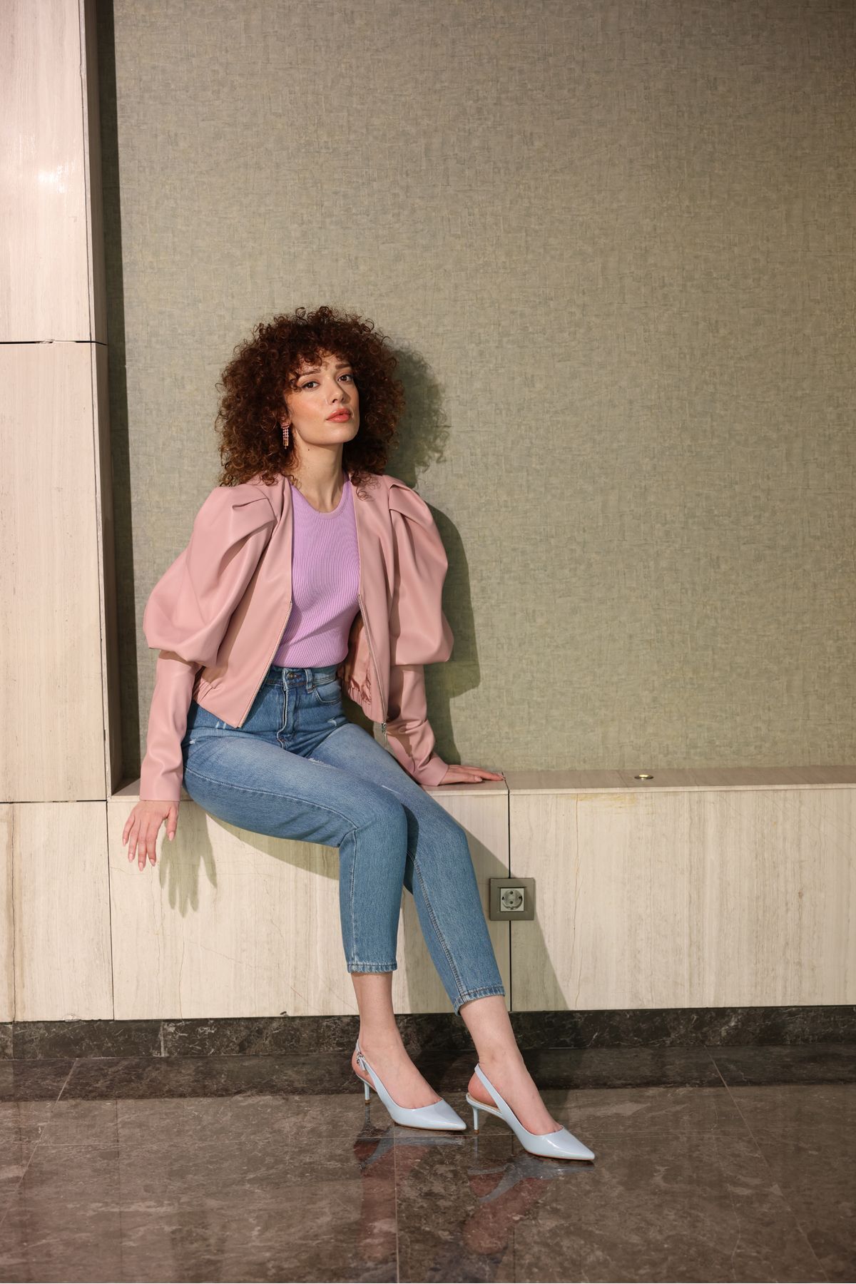 Prenses Kol Deri Ceket Mor - 38