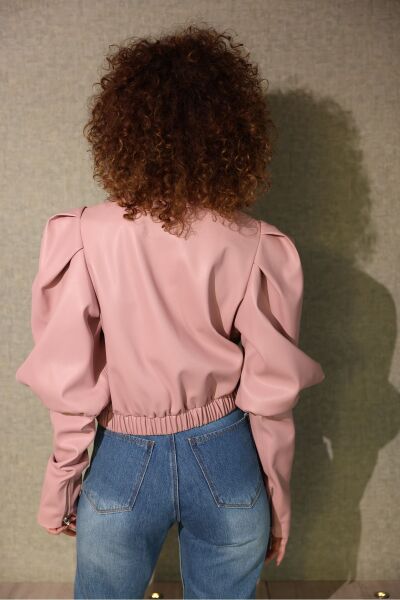 Prenses Kol Deri Ceket Mor - 38