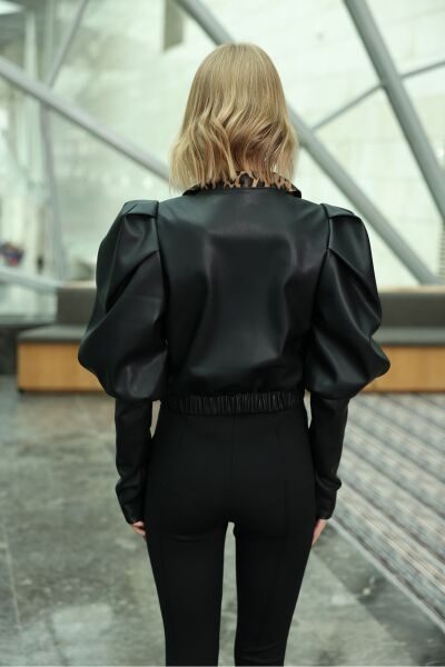 Prenses Kol Deri Ceket Siyah - 42