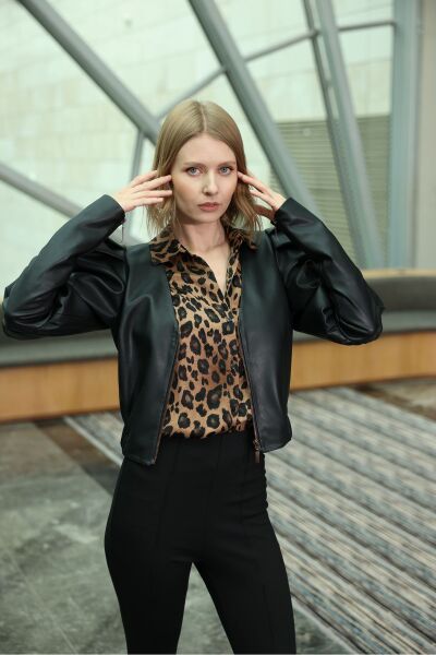 Prenses Kol Deri Ceket Siyah - 42