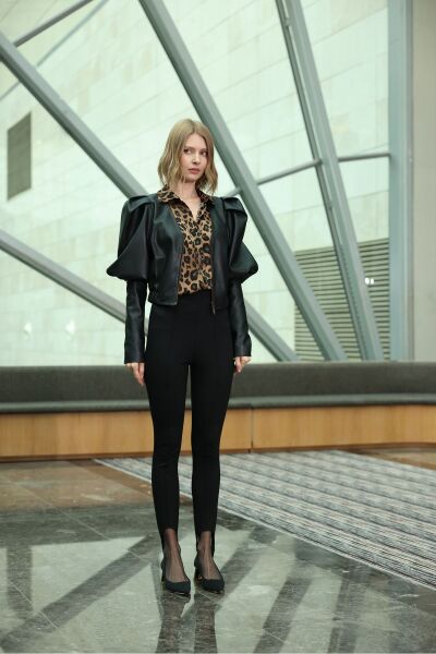 Prenses Kol Deri Ceket Siyah - 42