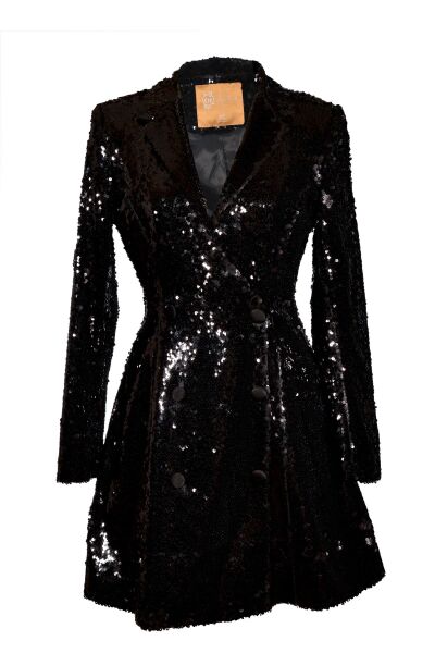 Pul Payet Ceket Elbise Siyah - 36