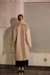 Camel Renk Peluş Uzun Mont